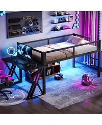 Streamdale Furniture Twin Xl Gaming Loft Bed with Desk, Led Lights, Usb Ports and Staircase