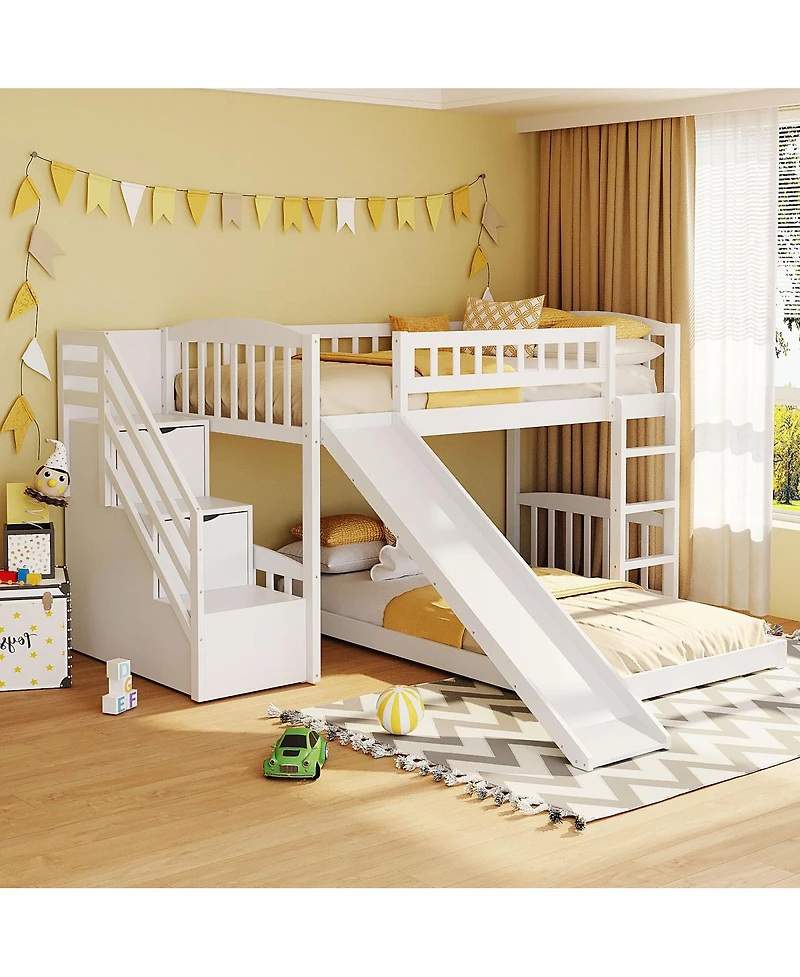 Streamdale Furniture Twin over Twin Bunk Bed with Slide and Two Drawers