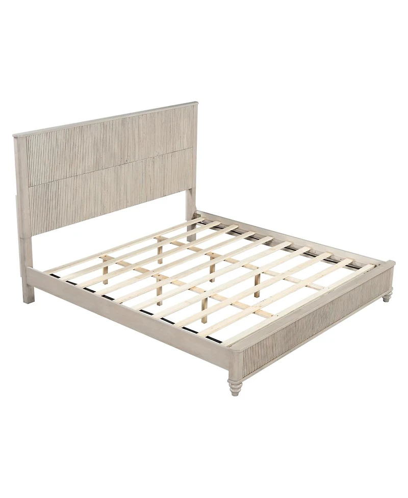 Streamdale Furniture King Solid Wood Platform Bed Frame with Tall Headboard, No Box Spring Needed