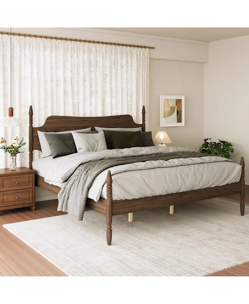 Streamdale Furniture King Size Spindle Platform Bed Frame with Curved Tall Headboard