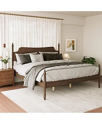 Streamdale Furniture King Size Spindle Platform Bed Frame with Curved Tall Headboard