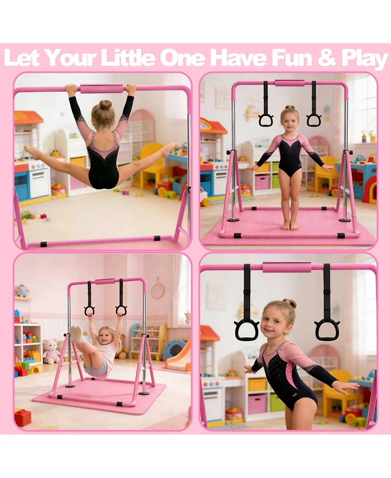 Zeny Gymnastics Bar for Kids, Gymnastics Horizontal Bar with Adjustable Height Foldable Training Bar with Mat for Home Practice