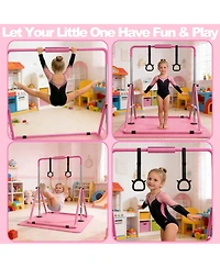 Zeny Gymnastics Bar for Kids, Gymnastics Horizontal Bar with Adjustable Height Foldable Training Bar with Mat for Home Practice