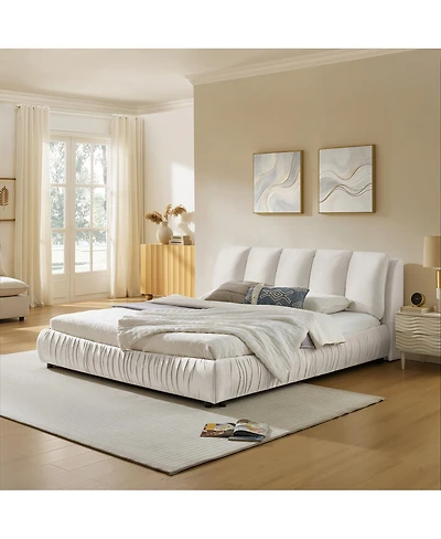 Streamdale Furniture King Size Upholstered Bed Frame, Modern Minimalist Velvet Bed with Plump Headboard