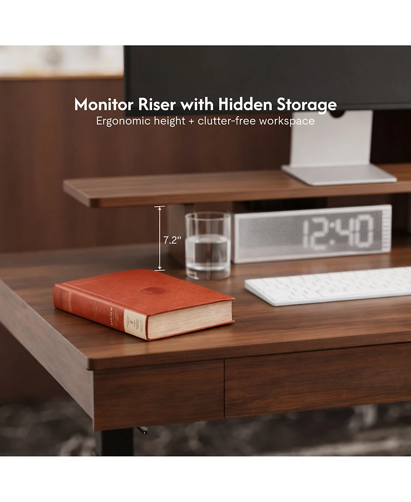 Flexispot Fusion Retro 70" L-Shaped Electric Height Adjustable Standing Desk For Home Office-Walnut Veneer