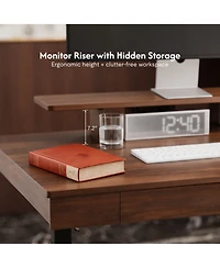 Flexispot Fusion Retro 70" L-Shaped Electric Height Adjustable Standing Desk For Home Office-Walnut Veneer