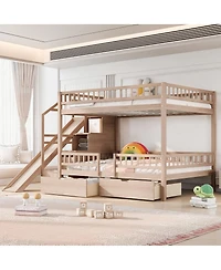 Streamdale Furniture Full over Full Bunk Bed with Storage Staircase, Slide and 2 Drawers