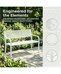 homfan 50" Heavy Duty Steel Patio Garden Bench for 2, Outdoor Chair,Weather Resistant, Durable Geometric Backrest, Ideal for Yard, Porch, Deck Seating