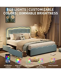 homfan Upholstered Platform Bed Frame, Full Frame with Led Lights, Adjustable Headboard, 2 Storage Drawers, No Box Spring Needed, Easy Assembly