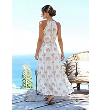 Lascana Women's Palm Print High Neck Maxi Dress