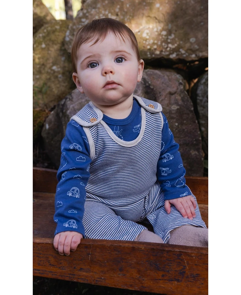 Deux par Baby Boy ( 3M to 24 M ) Cotton Onesie with Overalls Set Printed Transportation