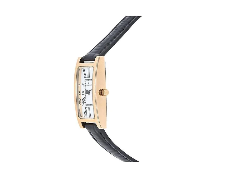 Peugeot Women's 35x18mm 14K Gold-Plated Rectangular Roman Numeral Watch with Leather Strap