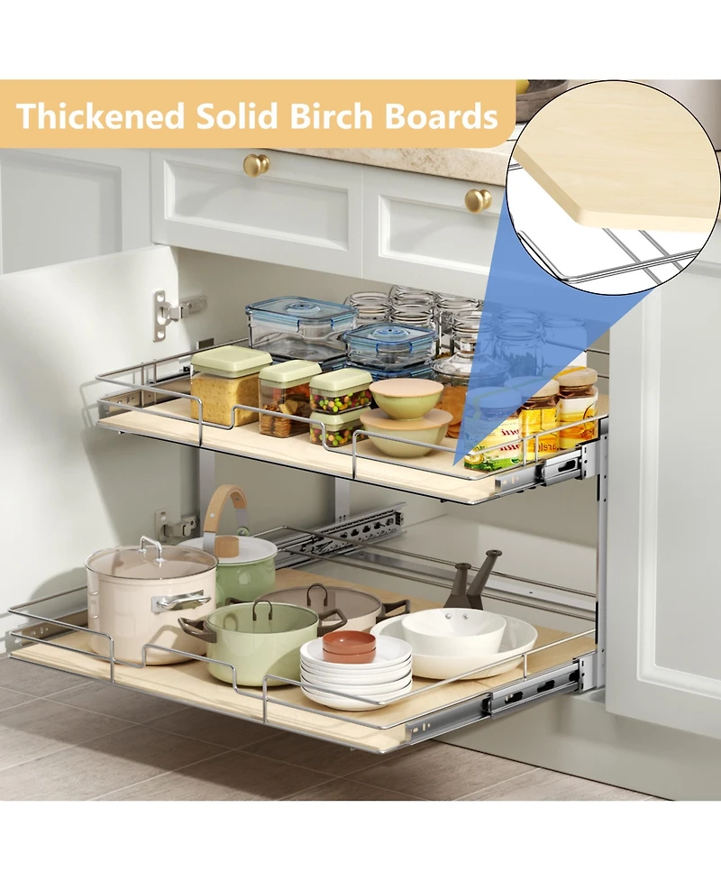 Lovmor 2 Tier Individual Pull Out Cabinet Organizer D Slide Wood Shelves Storage for Kitchen