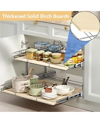 Lovmor 2 Tier Individual Pull Out Cabinet Organizer D Slide Wood Shelves Storage for Kitchen
