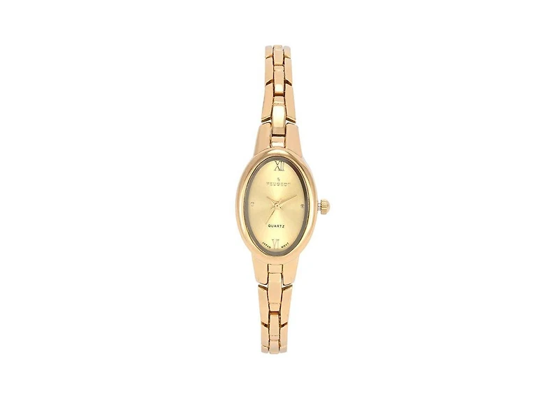 Peugeot Women's 14K Gold-Plated 30x25mm Oval Dial Link Bracelet Watch