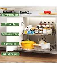 Lovmor 2 Tier Individual Pull Out Cabinet Organizer Slide Kitchen Storage Sliding Shelves