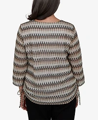 Alfred Dunner Women's Travel Advisory Biadere Textured Top With Necklace