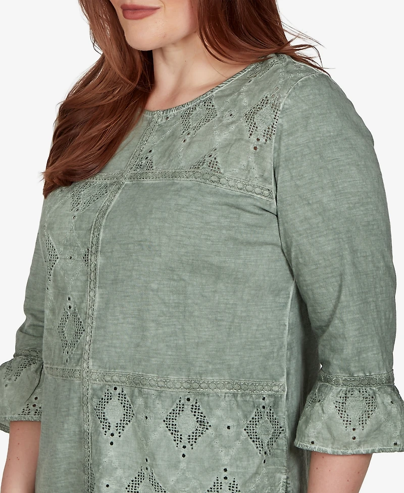 Alfred Dunner Women's Provence Tonal Spliced Patchwork Top