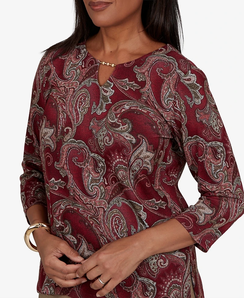 Alfred Dunner Women's Union Square Paisley Scroll Melange Knit Top