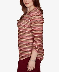Alfred Dunner Women's Union Square Spacedye Biadere Stripe Top With Necklace