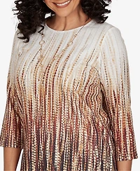 Alfred Dunner Women's Union Square Textured Ombre Squares Top With Necklace