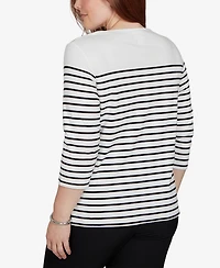 Alfred Dunner Women's Classic Poinsettia Stripe Knit Top