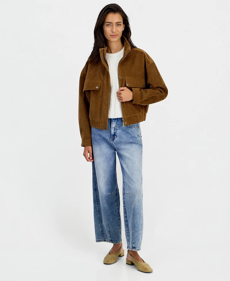 And Now This Women's Short-Corduroy-Stand-Collar Bomber Jacket, Macy's Exclusive