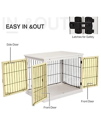 Ruie Wooden Dog Crate End Table with Double Doors and Lockable Latch