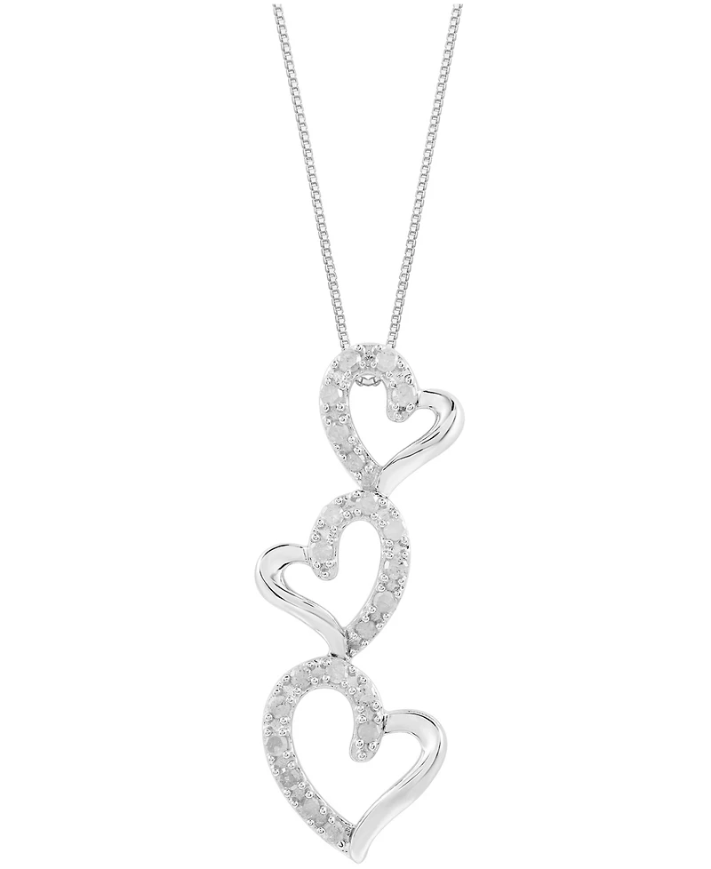 Marsala Diamond Triple Heart 18" Pendant Necklace (1/4 ct. t.w.) in Sterling Silver