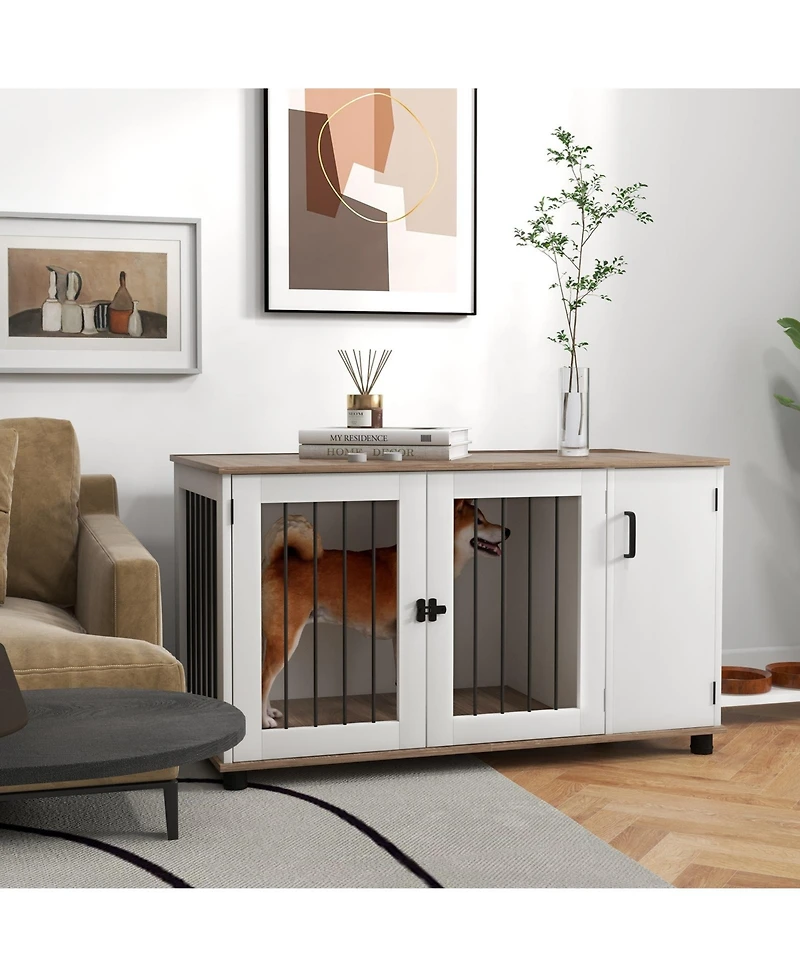 Ruie Large Dog Crate Furniture End Table with Side Cabinet Storage
