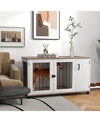 Ruie Large Dog Crate Furniture End Table with Side Cabinet Storage