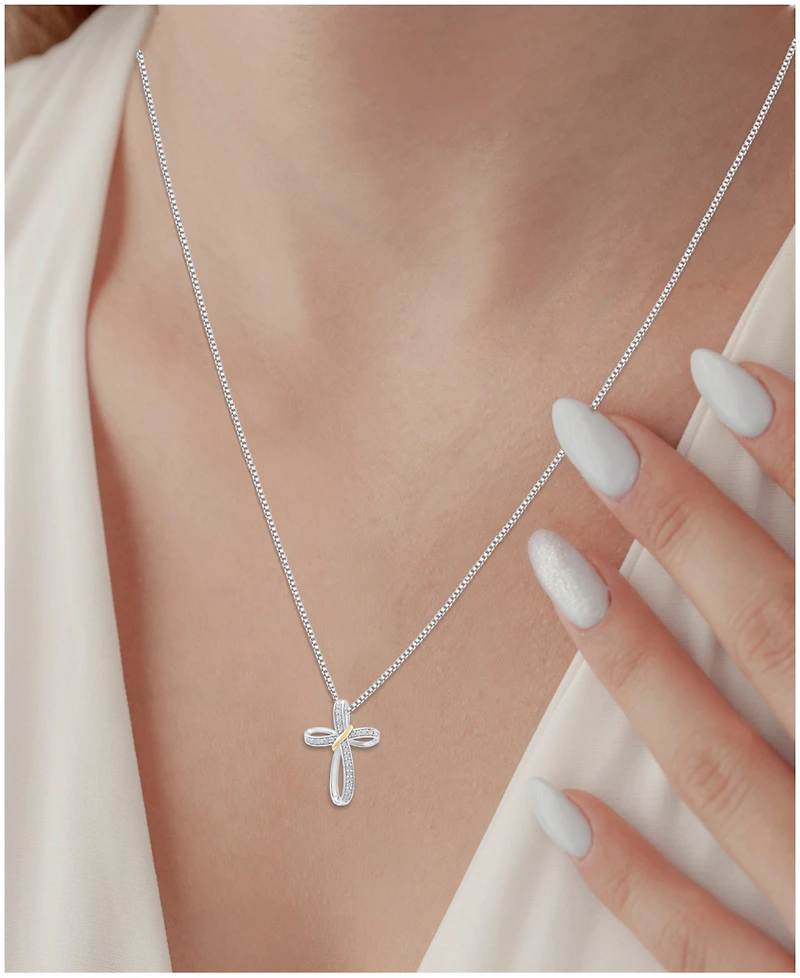 Marsala Diamond Cross 18" Pendant Necklace (1/4 ct. t.w.) in Sterling Silver & 14k Gold-Plate