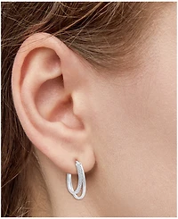 Diamond & Polished Double Oval Hoop Earrings (1/4 ct. t.w.) in Sterling Silver