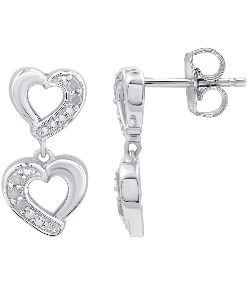 Diamond Heart Drop Earrings (1/10 ct. t.w.) in Sterling Silver