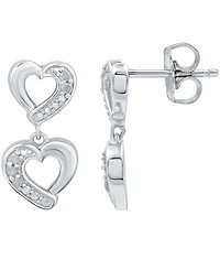 Diamond Heart Drop Earrings (1/10 ct. t.w.) in Sterling Silver