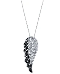 Black Diamond (1/10 ct. t.w.) & White Diamond (1/20 ct. t.w.) Wing 18" Pendant Necklace in Sterling Silver