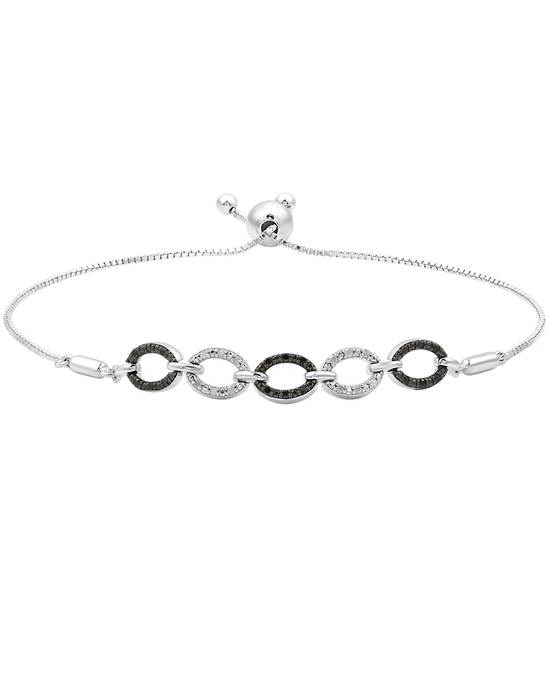 Black Diamond (1/10 ct. t.w.) & White Diamond (1/20 ct. t.w.) Oval Link Bolo Bracelet in Sterling Silver