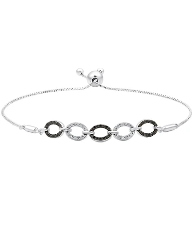 Black Diamond (1/10 ct. t.w.) & White Diamond (1/20 ct. t.w.) Oval Link Bolo Bracelet in Sterling Silver