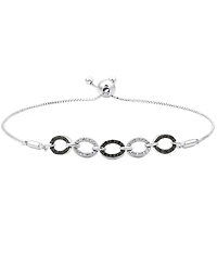 Black Diamond (1/10 ct. t.w.) & White Diamond (1/20 ct. t.w.) Oval Link Bolo Bracelet in Sterling Silver