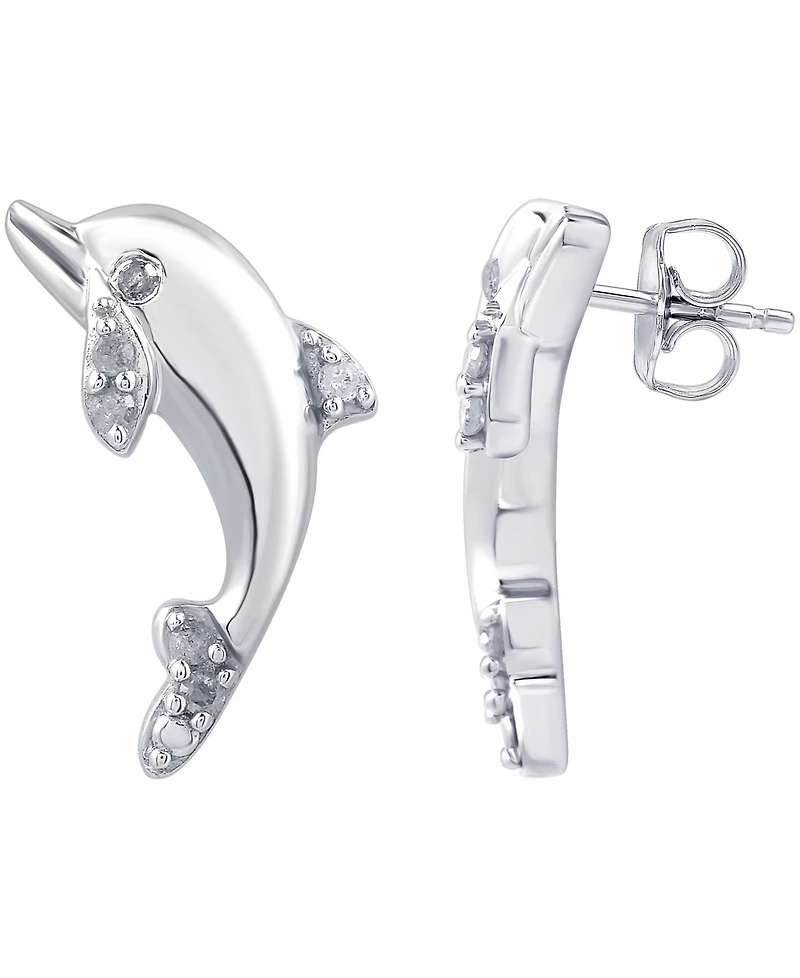 Diamond Dolphin Stud Earrings (1/10 ct. t.w.) in Sterling Silver