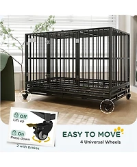 Ruie Heavy Duty Metal Dog Crate Kennel with Wheels and Removable Tray