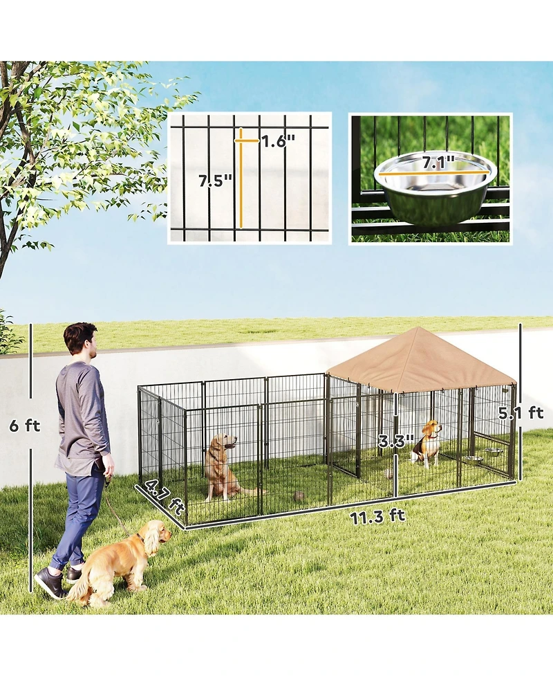 Ruie Large Outdoor Dog Kennel with Rotating Adjustable Bowls and Uv Canopy