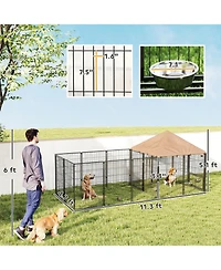 Ruie Large Outdoor Dog Kennel with Rotating Adjustable Bowls and Uv Canopy