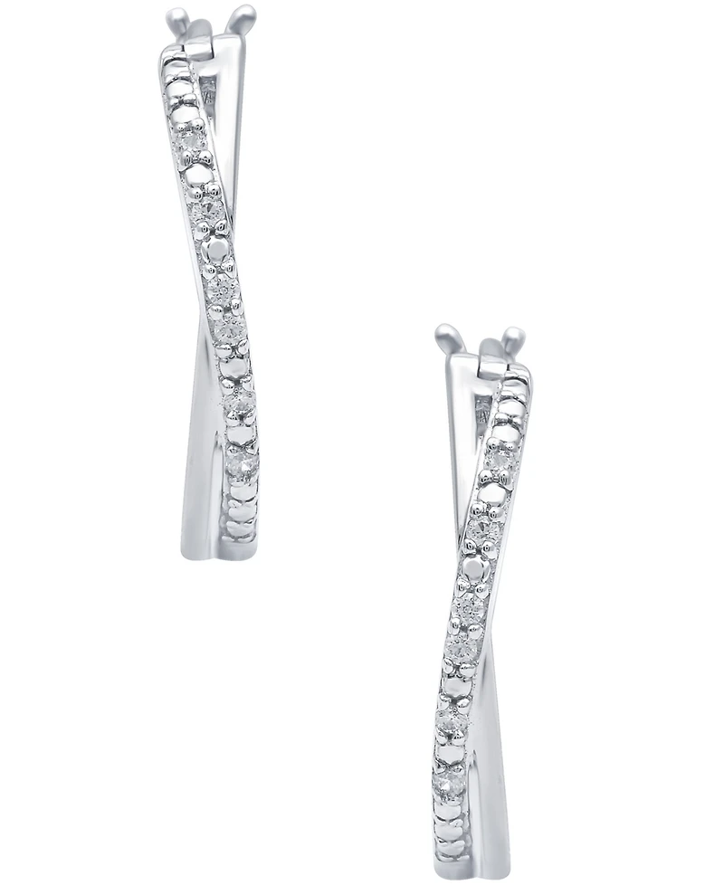 Diamond Crossover Hoop Earrings (1/10 ct. t.w.) in Sterling Silver