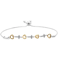 Diamond Heart & Cross Bolo Bracelet (1/6 ct. t.w.) in Sterling Silver & Gold-Plated Sterling Silver