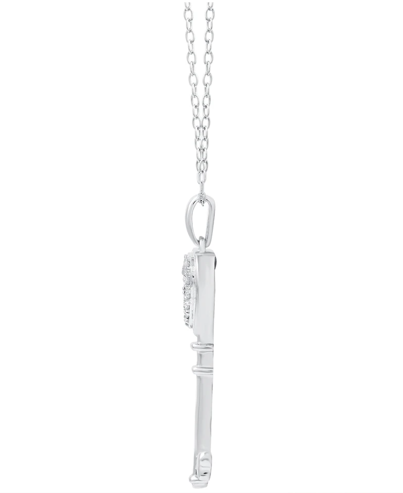Diamond Heart Key Pendant Necklace (1/10 ct. t.w.) In Sterling Silver