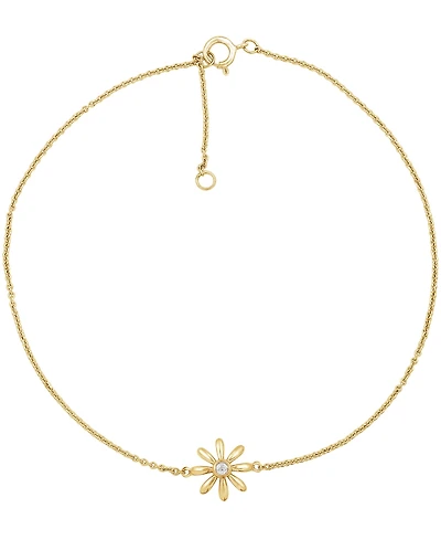 Diamond Accent Flower Anklet In 14K Gold-Plated Sterling Silver , 9" + 1" extender