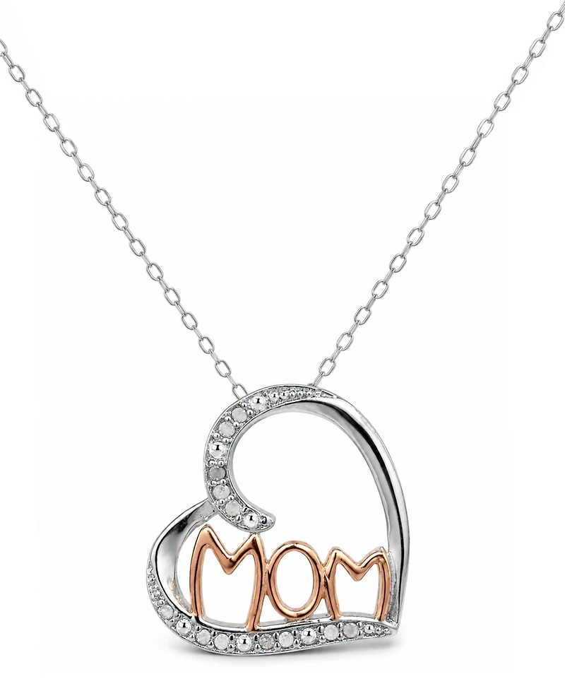 Diamond Mom Heart 18" Pendant Necklace (1/10 ct. t.w.) in Sterling Silver & 18k Rose Gold-Plate
