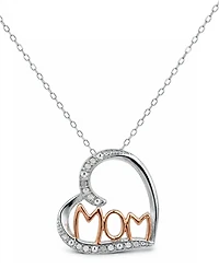 Diamond Mom Heart 18" Pendant Necklace (1/10 ct. t.w.) in Sterling Silver & 18k Rose Gold-Plate
