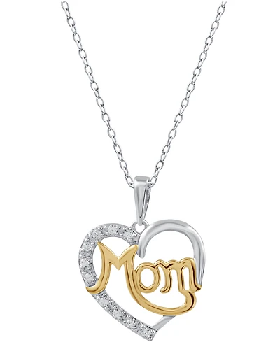 Diamond Mom Heart Pendant Necklace (1/10 ct. t.w.) in Sterling Silver & 18K Gold-Plate